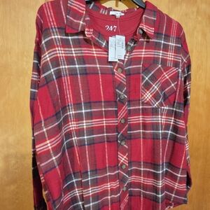 Maurices Red Plaid Button Down Shirt